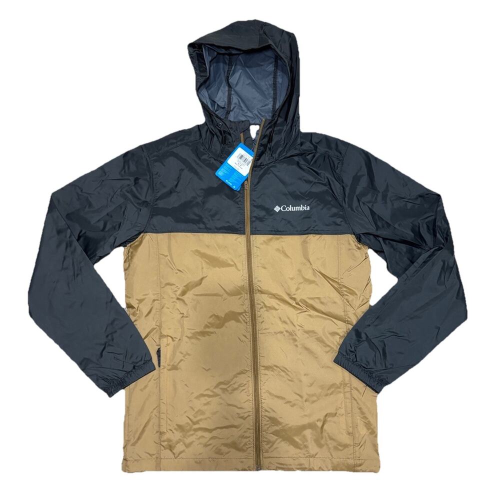 NWT Men’s Columbia Big Delta Brown & Black Hooded Wind Breaker Rain Jacket SZ S